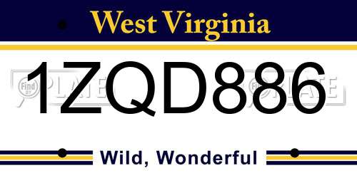 1ZQD886 West Virginia License Plate