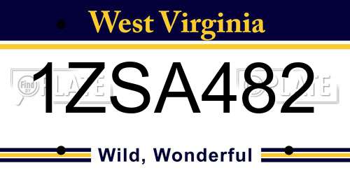 1ZSA482 West Virginia License Plate