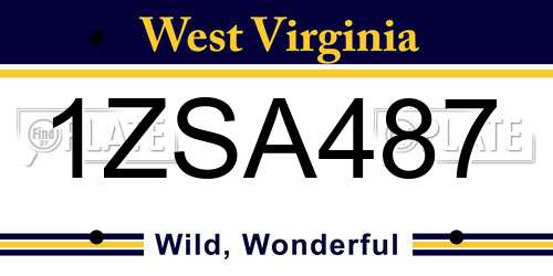 1ZSA487 West Virginia License Plate