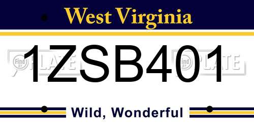 1ZSB401 West Virginia License Plate