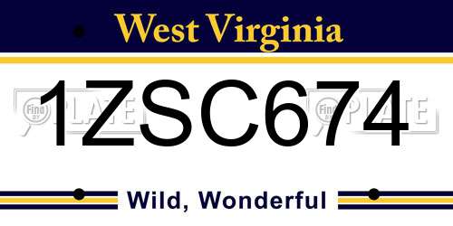 1ZSC674 West Virginia License Plate