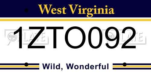 1ZTO092 West Virginia License Plate