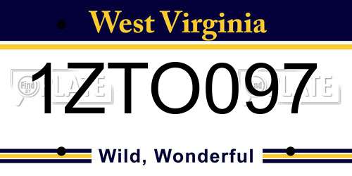 1ZTO097 West Virginia License Plate