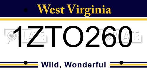 1ZTO260 West Virginia License Plate