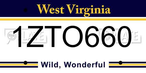 1ZTO660 West Virginia License Plate