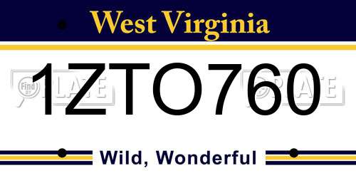 1ZTO760 West Virginia License Plate