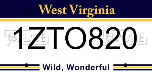 1ZTO820 West Virginia License Plate