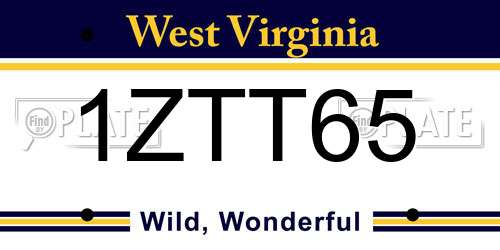 1ZTT65 West Virginia License Plate