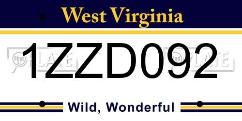1ZZD092 West Virginia License Plate