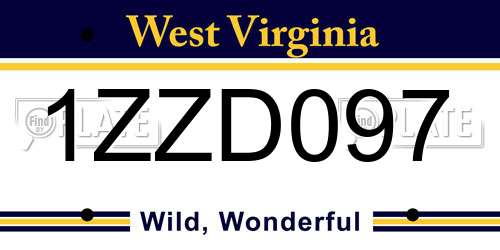 1ZZD097 West Virginia License Plate