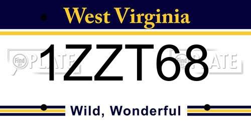 1ZZT68 West Virginia License Plate