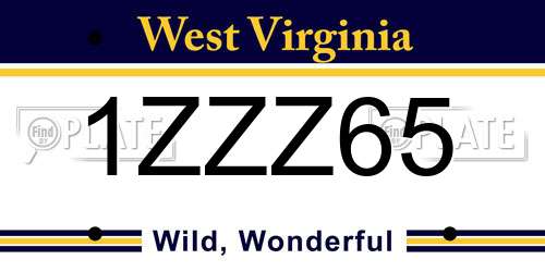 1ZZZ65 West Virginia License Plate