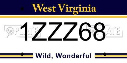 1ZZZ68 West Virginia License Plate