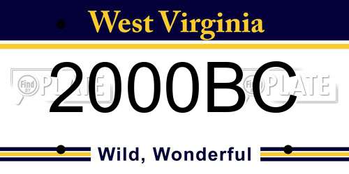 2000BC West Virginia License Plate