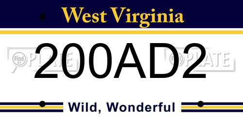 200AD2 West Virginia License Plate