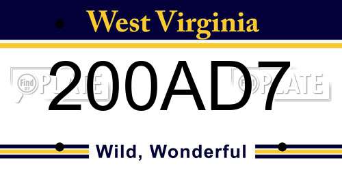 200AD7 West Virginia License Plate