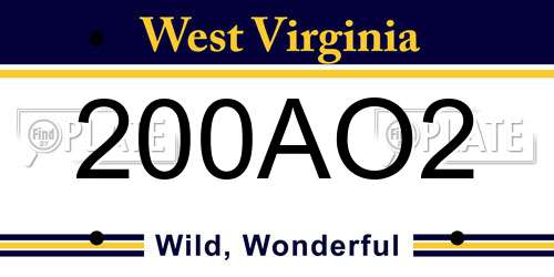 200AO2 West Virginia License Plate