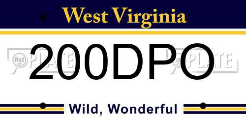200DPO West Virginia License Plate