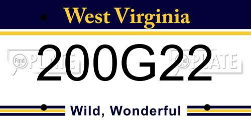 200G22 West Virginia License Plate
