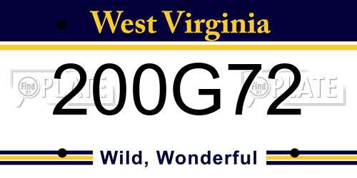200G72 West Virginia License Plate