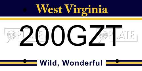 200GZT West Virginia License Plate