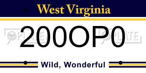 200OP0 West Virginia License Plate