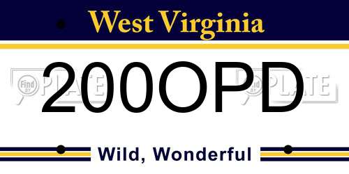 200OPD West Virginia License Plate