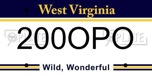 200OPO West Virginia License Plate