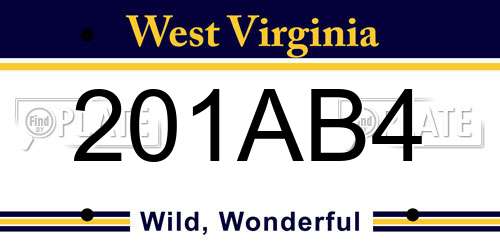 201AB4 West Virginia License Plate