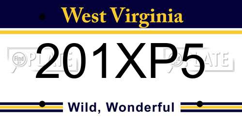 201XP5 West Virginia License Plate