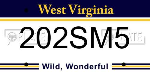 202SM5 West Virginia License Plate