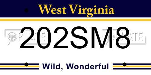202SM8 West Virginia License Plate