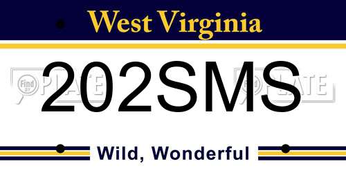 202SMS West Virginia License Plate