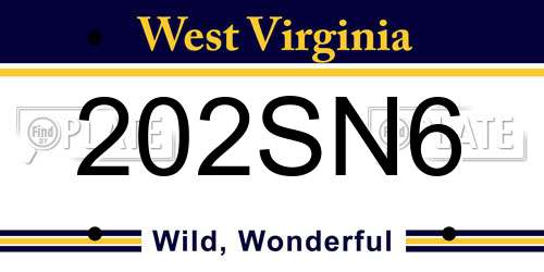 202SN6 West Virginia License Plate