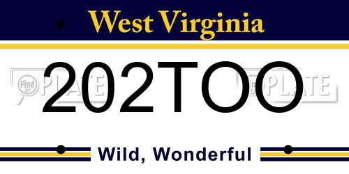 202TOO West Virginia License Plate