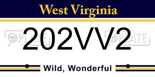 202VV2 West Virginia License Plate