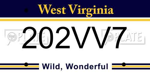 202VV7 West Virginia License Plate