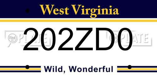 202ZD0 West Virginia License Plate