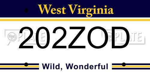 202ZOD West Virginia License Plate
