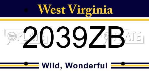 2039ZB West Virginia License Plate