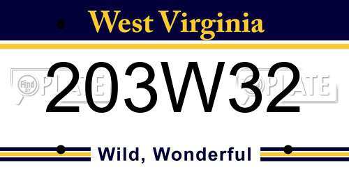 203W32 West Virginia License Plate