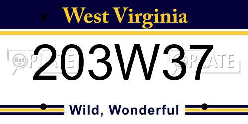 203W37 West Virginia License Plate