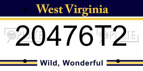 20476T2 West Virginia License Plate