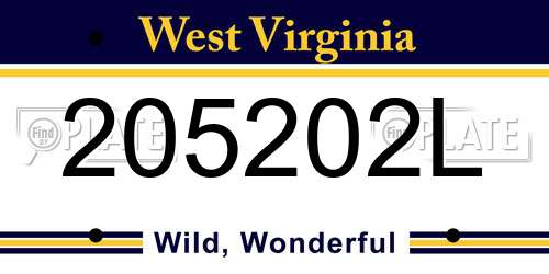 205202L West Virginia License Plate