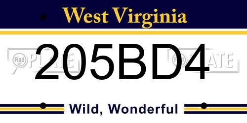 205BD4 West Virginia License Plate