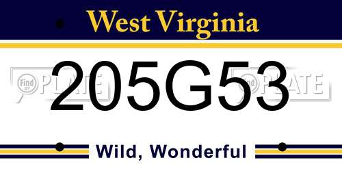 205G53 West Virginia License Plate