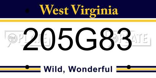 205G83 West Virginia License Plate