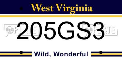 205GS3 West Virginia License Plate