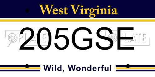 205GSE West Virginia License Plate
