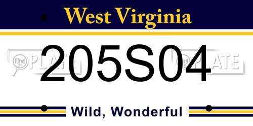 205S04 West Virginia License Plate